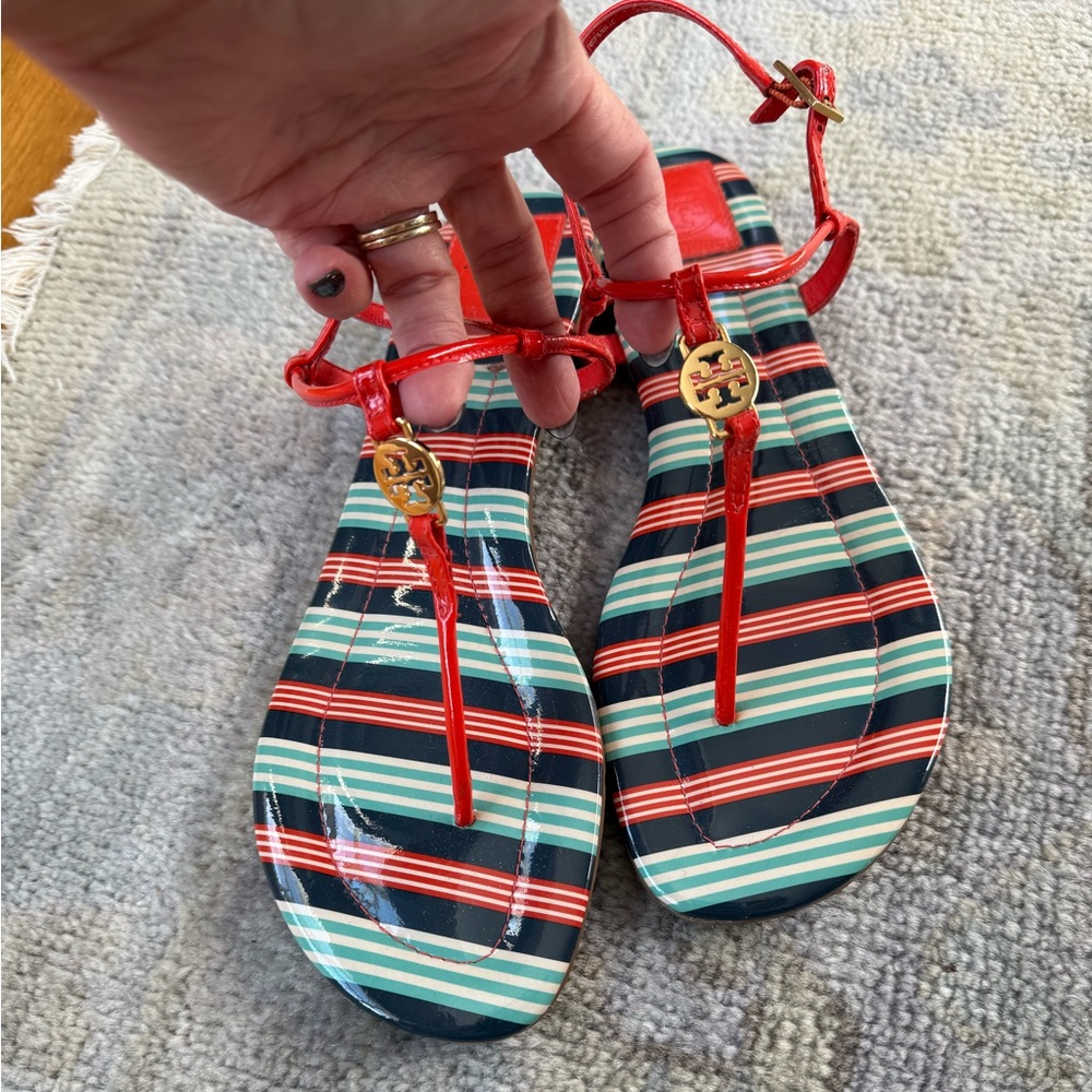 Tory Burch Habanero Pepper/Bauer Stripe Emmy" Patent Sandal